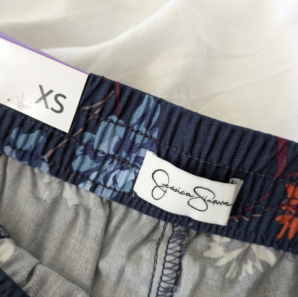 NWT JESSICA‎ SIMPSON Navy Blue Floral "CADIE" PULL ON PANTS XS - Picture 4 of 11